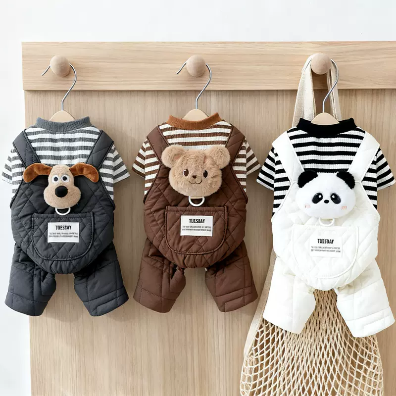 狗狗衣服秋冬装厚款大口袋四脚立体卡通背带裤小型犬泰迪宠物