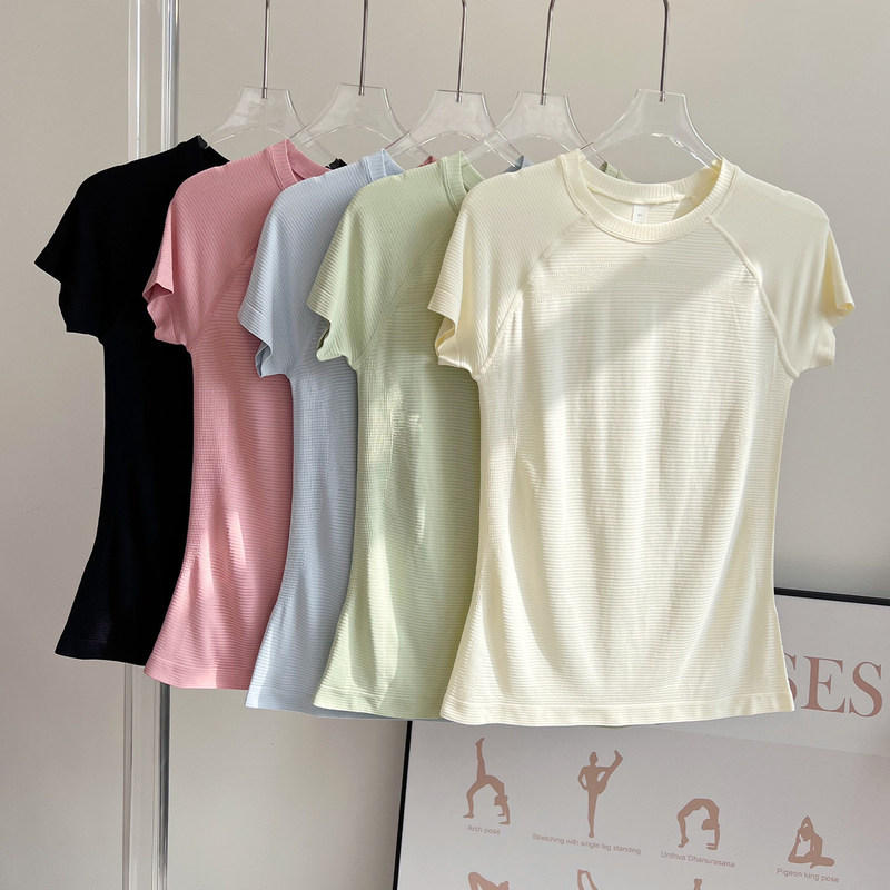 Cross-Border Amazon Seamless Quick-Drying Thin Sports Fitness Short-Sleeved Tops for Women Running Training Slimming T-Shirt Yoga Wear