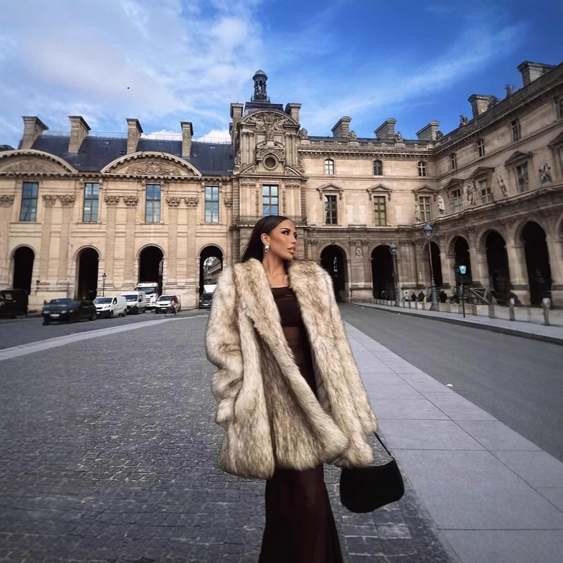 Amazon Aliexpress 2026 Autumn/Winter European and American Foreign Trade Street Style Mid-Length Faux Fur Coat for Women with Fox Fur