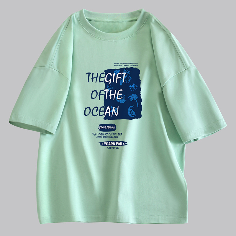 NASAGISS nombre conjunto pesado algodón camiseta de manga corta hombres y mujeres misma marca de moda suelta pareja juventud verano