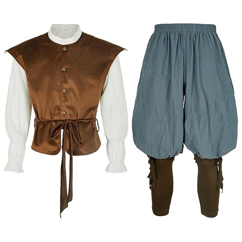 Medieval Pirate Renaissance Vest Shirt Pants Viking Knight Stage Performance Costume Halloween Costume