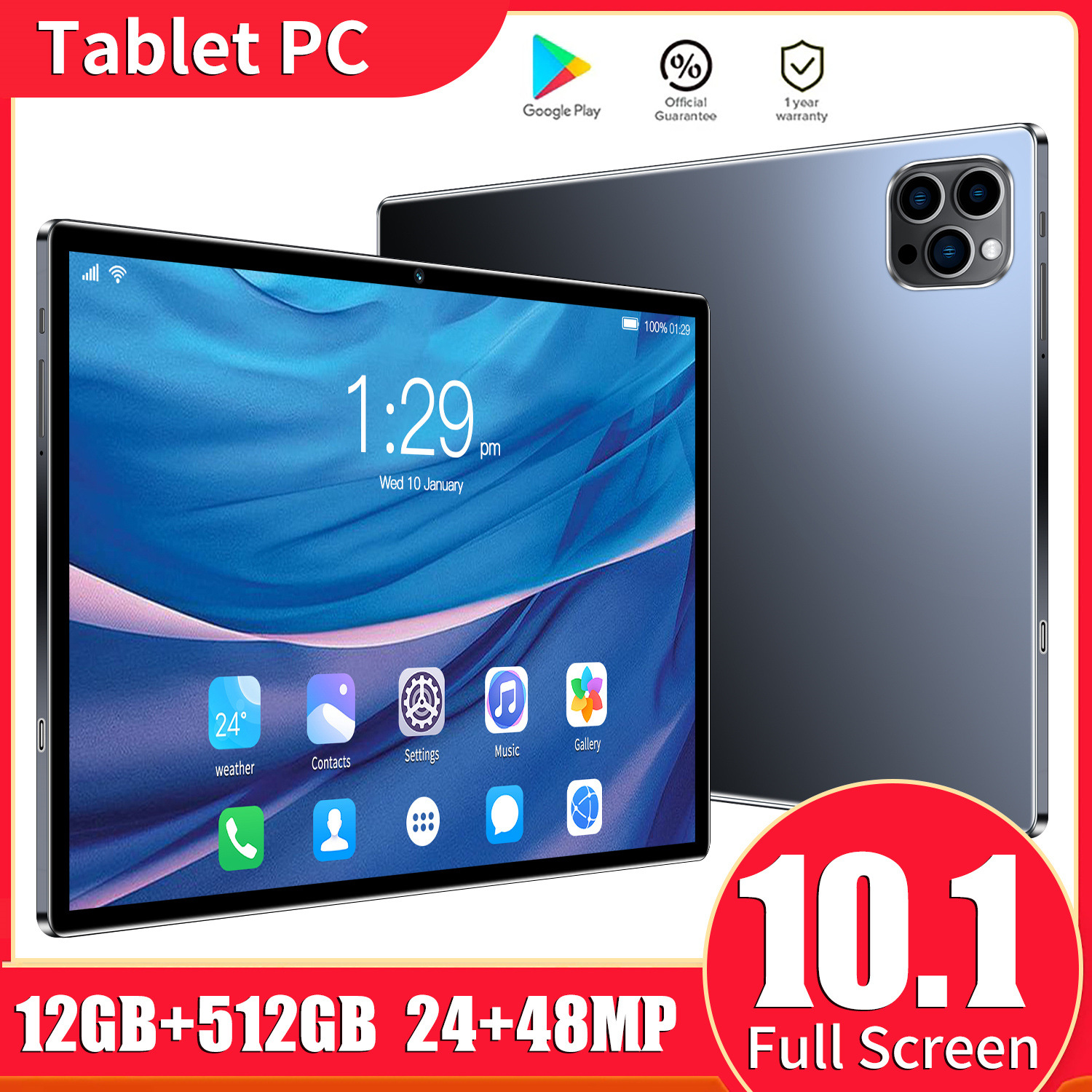 V62 nueva tableta transfronteriza de 10,1 pulgadas 12 + 512G HD Android llamada inteligente fuente WiFi al por mayor