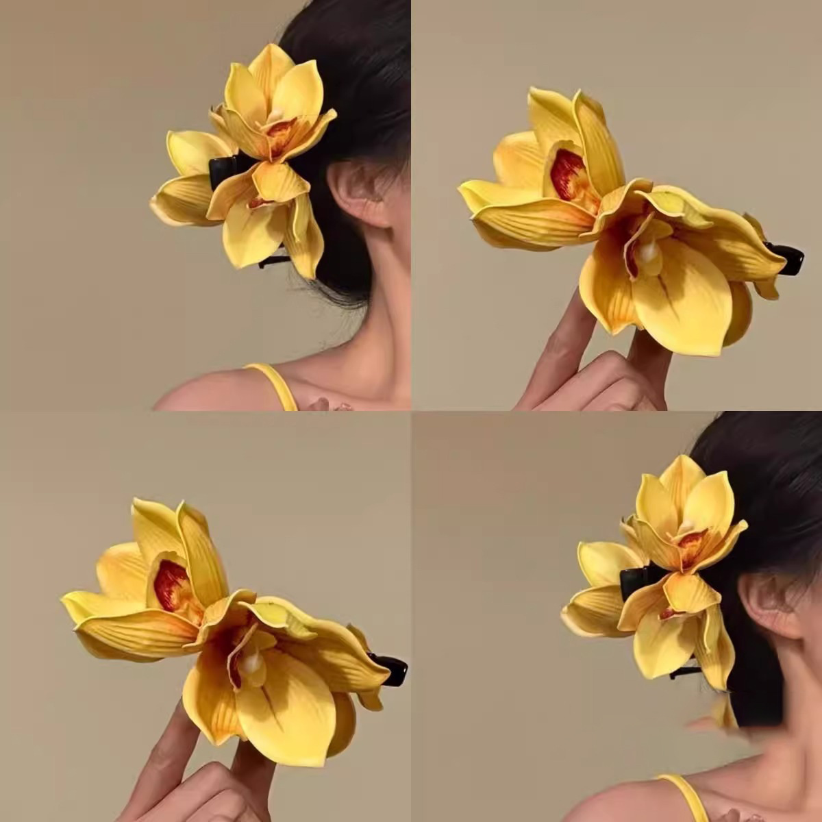 Spring-themed Cymbidium orchid hair clips, super fairy-like artificial flower hair clips, shark clips, hair accessories, back of head hair clips