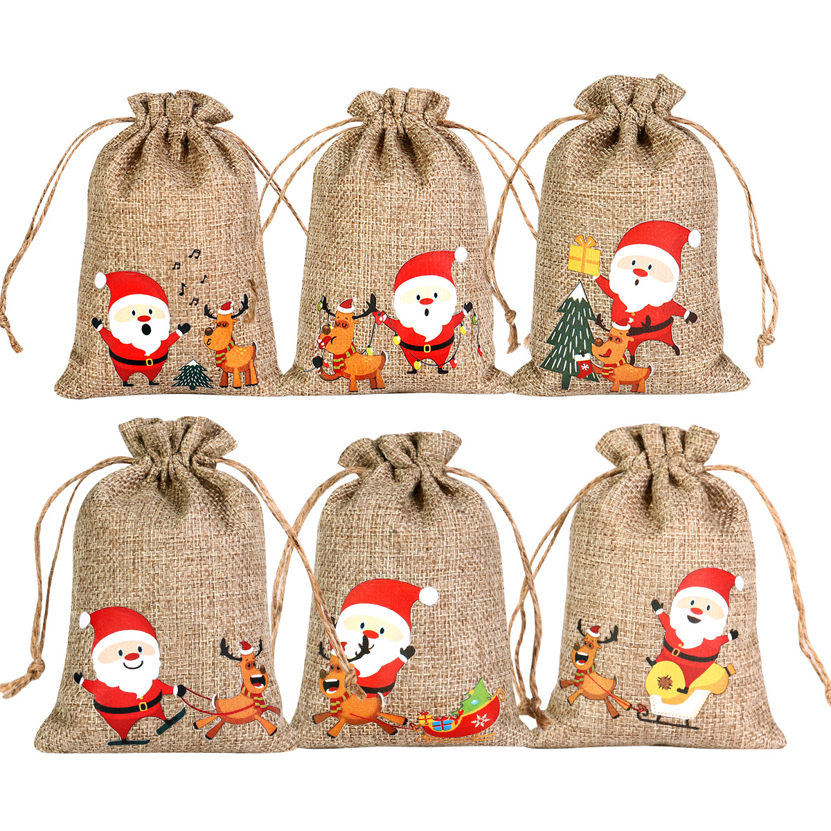 Bolsa de regalo de Navidad traje transfronterizo caramelo regalo almacenamiento saco cordón cuenta regresiva calendario de adviento pequeña bolsa de tela