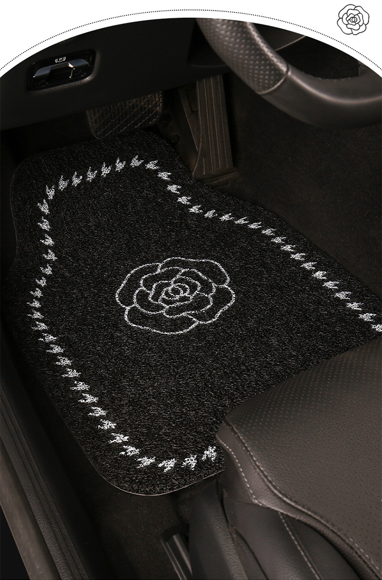 Car Mat Silk Ring Universal Main Driving Carpet Light Luxury Camellia Floor Mat Anti-Dirty Anti-Slip Protection Mat Car Mat
