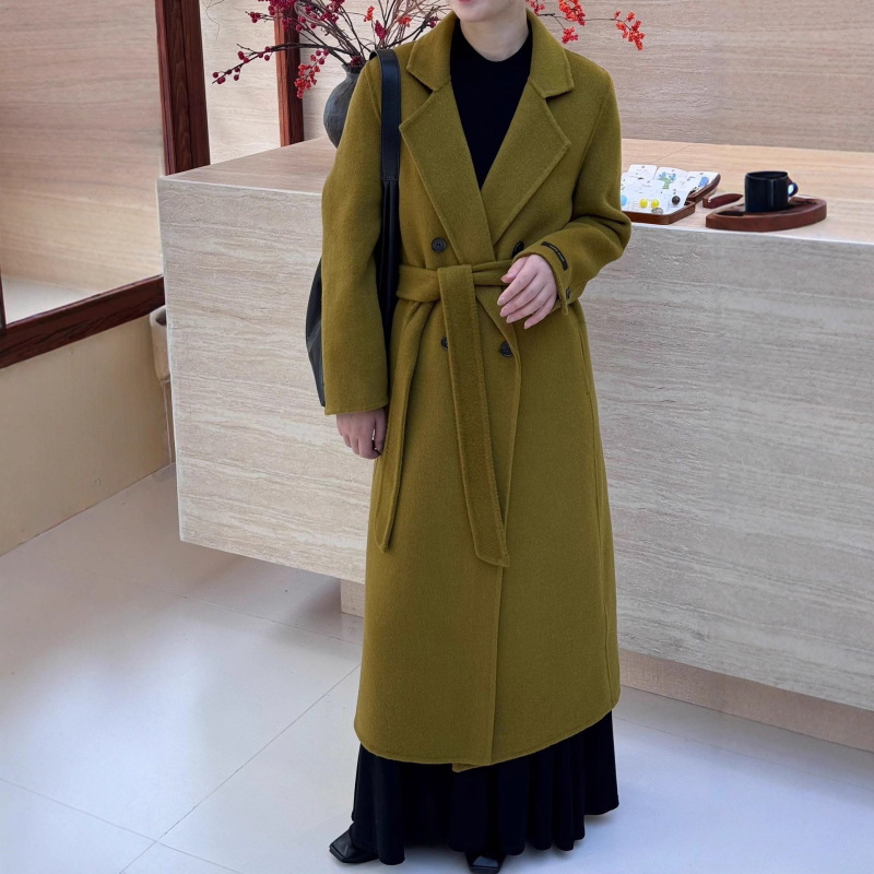 2025 Autumn and Winter New Style Elegant Double-Breasted Double-Sided Wool Coat for Women, Long Loose-Fitting Outerwear