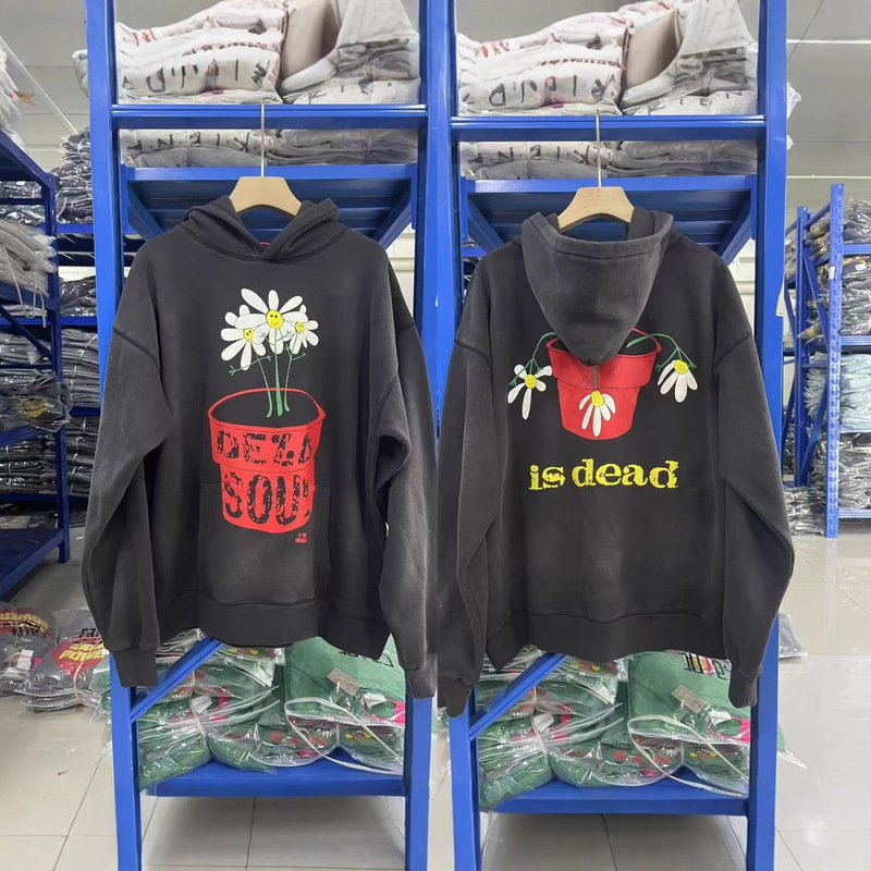 Saint Michael 雏菊印花美式做旧洗水复古宽松休闲连帽卫衣潮|undefined