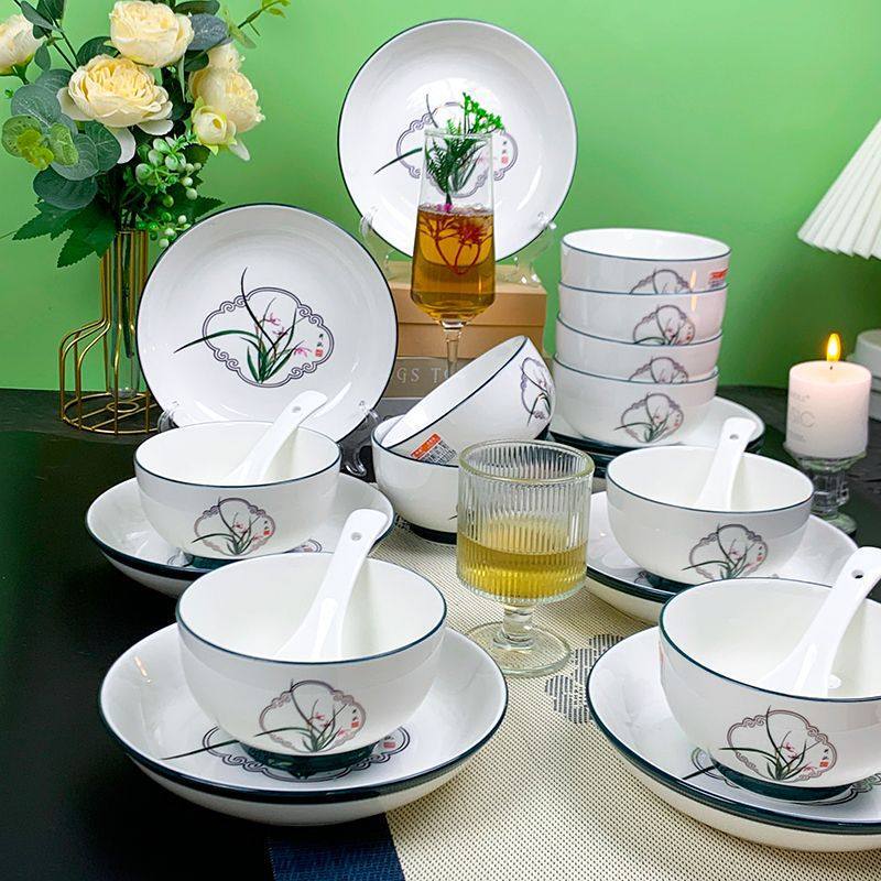 High-End Popular Bone China Tableware for Home Use, Modern Light Luxury, High Aesthetic Value, Jingdezhen Tableware Set