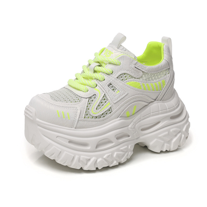 Giày sneaker nữ đế dày chunky lưới thoáng khí tăng chiều cao — Xám bạc