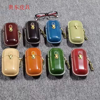 厂供头层牛皮眼镜盒真皮眼镜盒复古逆形胶囊防压太阳眼镜盒意大利