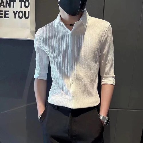 High-end Pure Color Short Sleeve Shirt Men's Fashion Brand Mid-Sleeve Summer Shirt Korean Style Trendy Slim Fit Top Coat for Men 