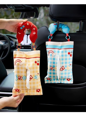 tissue storage bag, Car tissue box/set - portable-tissue-bag-pack-of-two-blue-yellow