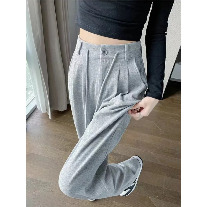 灰色西装裤女春秋款新款高腰垂感宽松直筒简约通勤休闲运动裤子