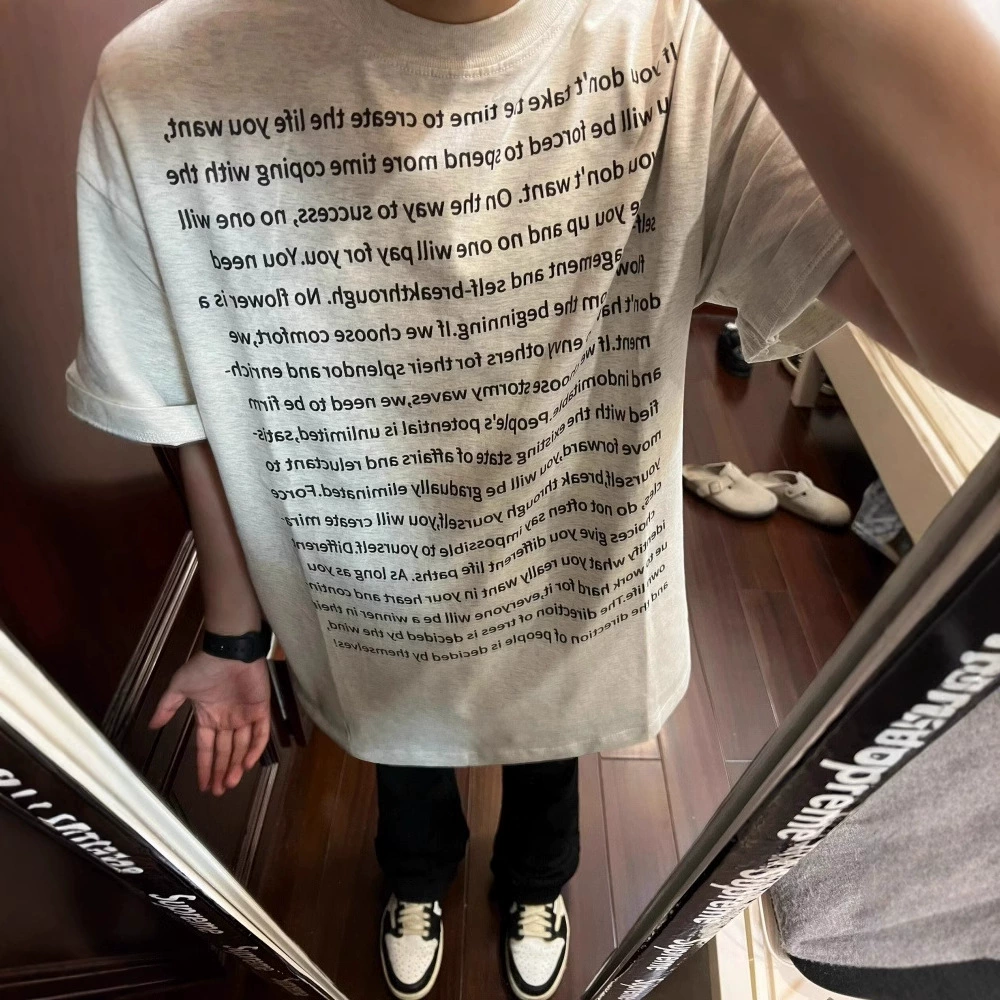 250 г тяжеловесных холодных быстрых сухих футболок мужские короткие рукава свободные круглые вырезы прилив американский слоган топ летний новый