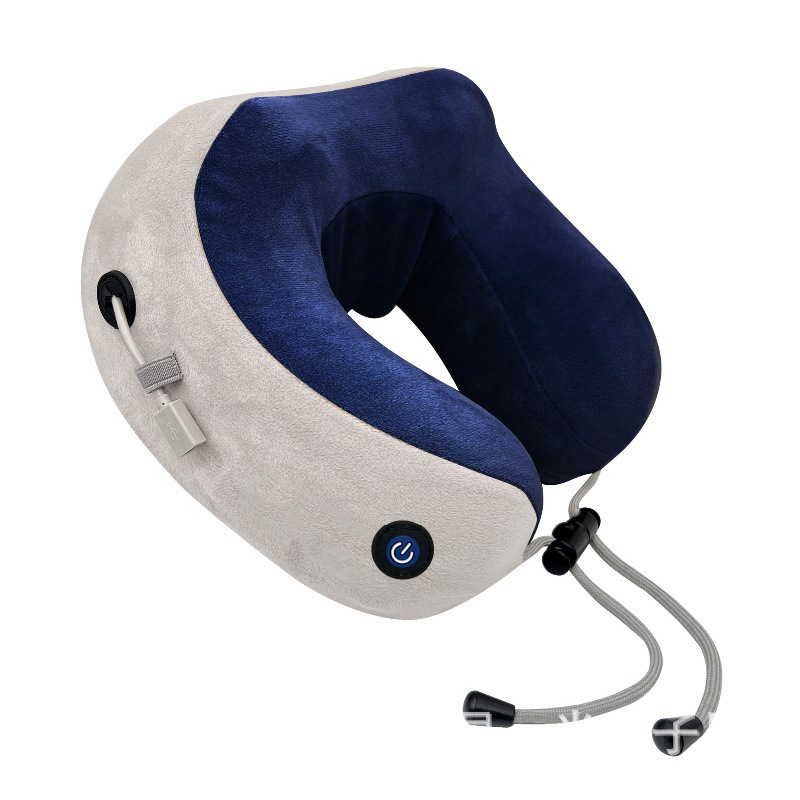 almohada eléctrica portátil de cuello en forma de U con almohada de memoria de algodón elástica, masaje relajante para la columna cervical en viaje de negocios