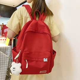 新款双肩包大容量休闲简约便携背包韩版纯色开学季学院风女生书包
