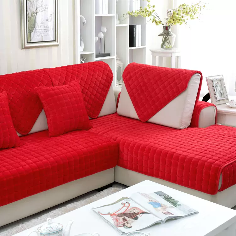 结婚沙发垫防滑皮沙发坐垫冬季沙发套大红沙发罩沙发巾羊羔绒