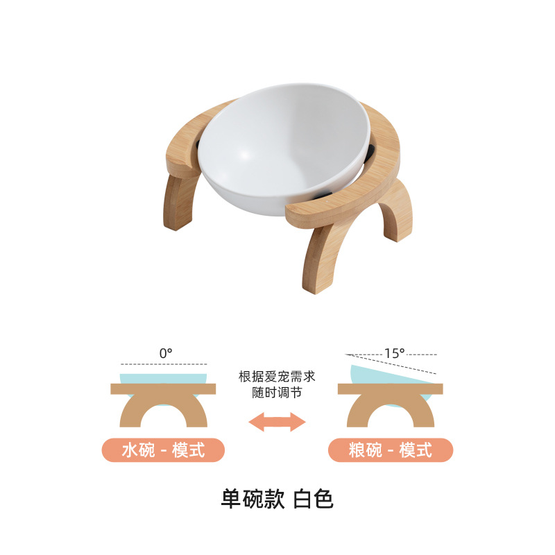 Tazón de gato de cerámica tazón de comida para gatos tazón de cerámica tazón de fuente de perro tazón de bebida doble tazón de protección columna cervical ángulo ajustable