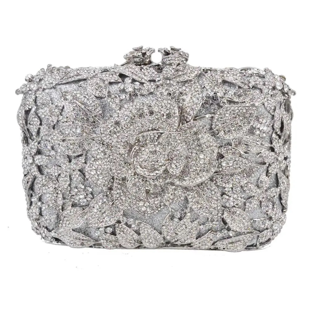 Selección estricta de diamantes transfronterizos bolsas de cena rosa pastel hueco bolsas de mujer bolsas de diamantes llenas bolsas de mano bolsas de vestido
