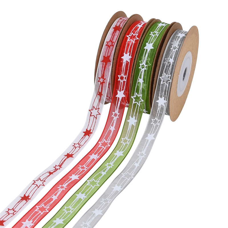 Navidad transfronteriza impresión pentagramas colorida cinta ramo de flores arco correa de árbol de Navidad DIY decoración cinta floral