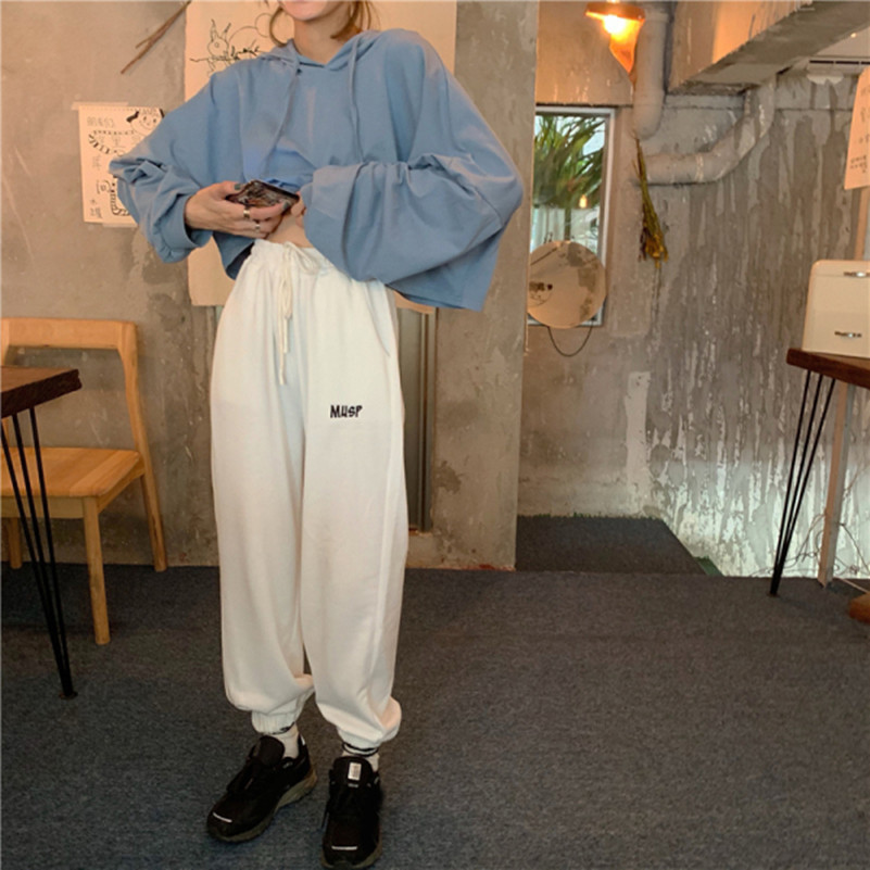 学生运动卫裤春夏新款高腰显瘦宽松直筒抽绳束脚运动裤男女款批发