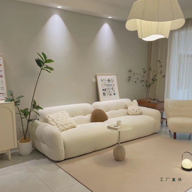 French Cream Style Living Room Small Apartment Simple Modern Cloud Fabric Cashmere Light Luxury Designer Straight Sofa