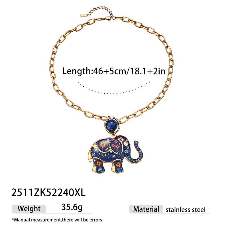 Estación independiente europea y americana de la explosión de collar de colgante de elefante de color goteo de aceite de titanio acero no decoloración joyería al por mayor