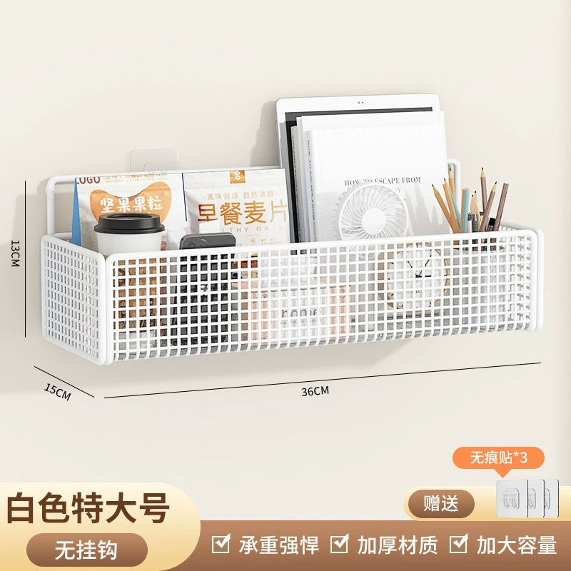No‑drill wall storage rack, bedside hanging basket with hooks, hookless and hook models, multiple sizes