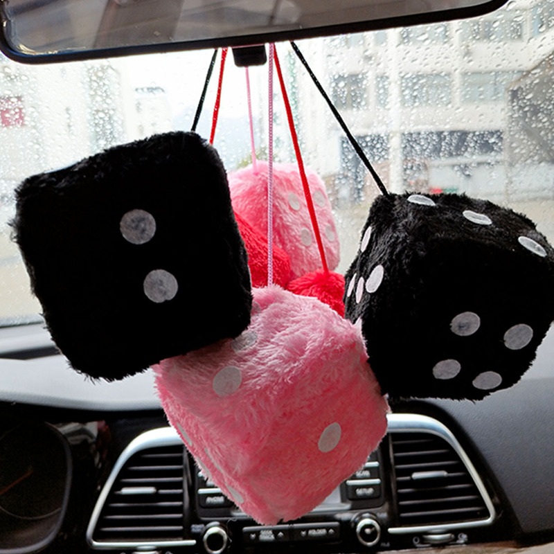 Cross Border 1 Pair Plush Dice Retro Square Mirror Hanging Couple with Dot Car Christmas Halloween Decoration
