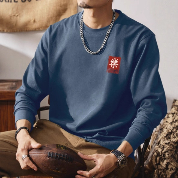 200g重磅高端手工制作长袖t恤宽松男