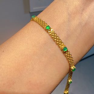 Natural Emerald Gold Bracelet S925 Sterling Silver Inlaid Designer Simple Natural All-match Hand Jewelry