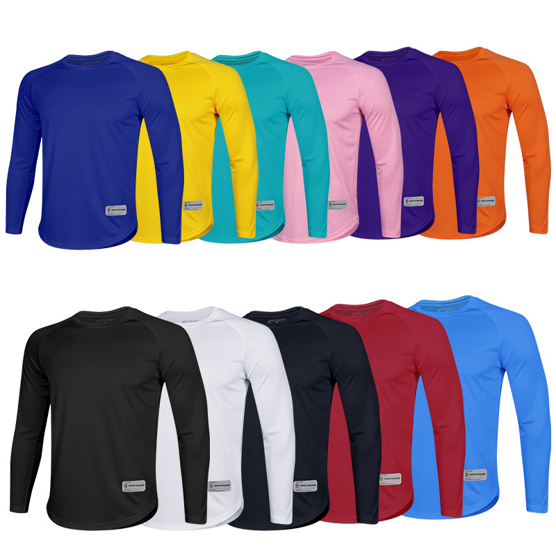 Trajes de gimnasio estadounidenses de manga larga para hombres de otoño y invierno camiseta deportiva al aire libre corredor de cuello redondo de la marea ocio relajado rápido secado