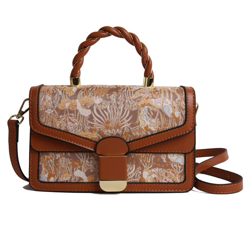 Bolso Baco de textura transfronteriza 2025 verano nuevo estilo bolso de hombro de estilo étnico bolso de mensajero de color de contraste retro mujer