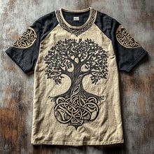 欧美跨境夏季男士麻料短袖宽松休闲圆领T恤3D民族风数码印花短袖