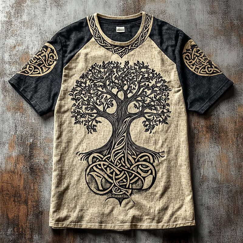 European and American Cross-Border Summer Men's Linen Short-Sleeved Loose Casual Round Neck T-Shirt 3D Ethnic Style Digital Printed Short-Sleeved