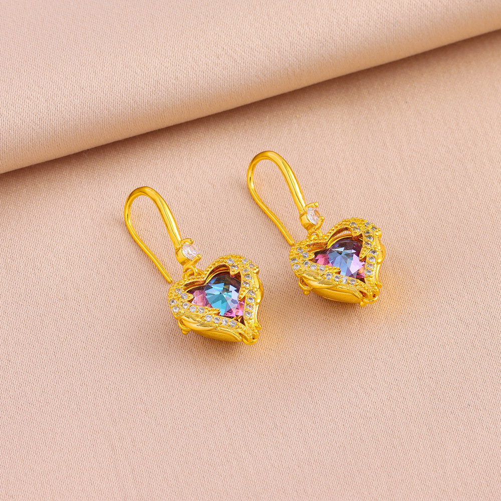 Ensemble de boucles d'oreilles et bague en forme de cœur coloré et populaire, plaqué or K, chaîne de clavicule, accessoires_voghion.com