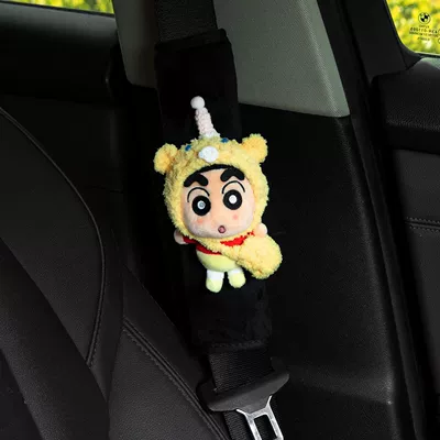 Seat belt shoulder pad – Shin-Chan Cartoon Car Seatbelt - yellow-bear-hat-yellow-bag-crayon-shin-chan-black-velvet-shoulder-pads-hand-sewn-no-specifications