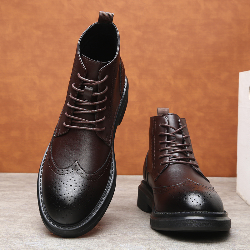 2024 invierno nuevo fondo grueso de lana 6 agujeros estilo británico tendencia Martin botas calentadas botas cortas botas de cuero para hombres