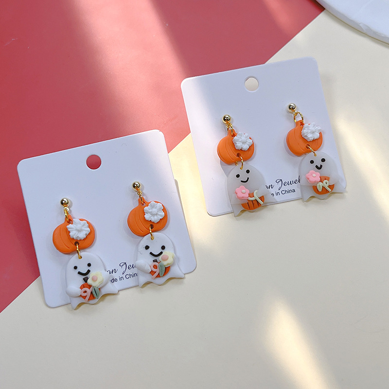 1 Pair Quantity 1 Pair Cute Streetwear Halloween Pattern Moon Soft Clay Drop Earrings