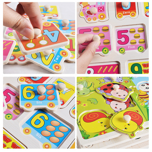 Cross-border wooden children's puzzle creative hand scratching board handle 3D three-dimensional alphabet animal Montessori early education building block toy