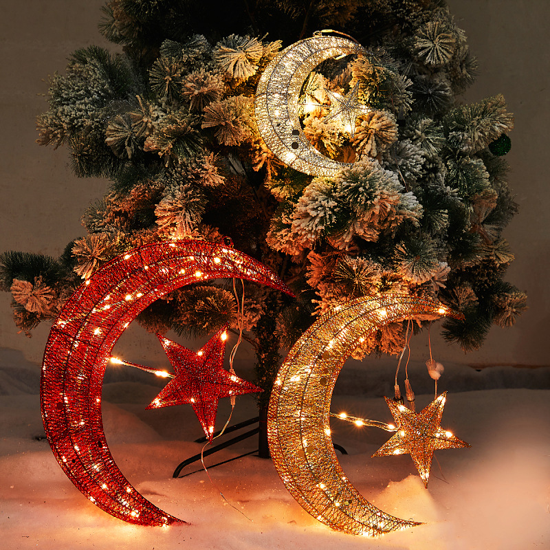 Festival de Navidad hierro forjado brillo luminoso luna estrella bola octogonal estrella decoración del hotel Comercio exterior suministros especiales transfronterizos