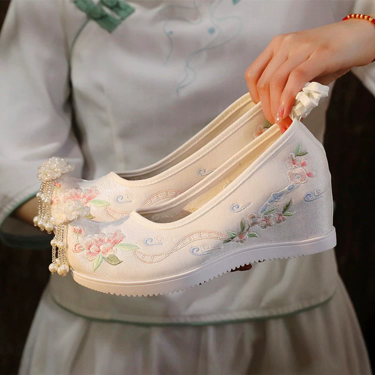 Ruyi 6-сантиметровые туфли династии Хань с внутренним увеличением, туфли с открытым носком древнего костюма, туфли с вышивкой в этническом стиле, студенческие танцевальные туфли, женские туфли с бантом