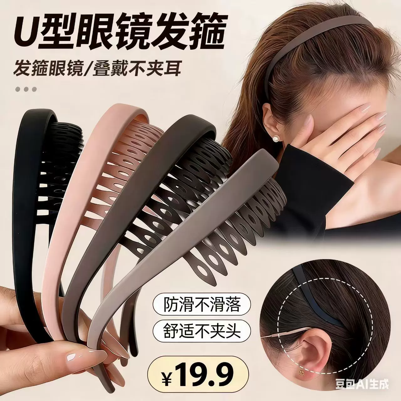 眼镜发箍女6新U型磨砂头箍化妆洗脸发箍高级感碎发整理神器