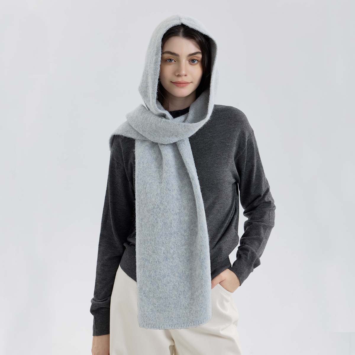 Comercio exterior transfronterizo bufandas encapuchadas de color sólido para proteger el cuello caliente bufandas de cuello parejas de otoño y invierno