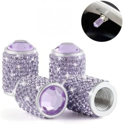 Diamond Valve Cap Cross-Border Aluminum Alloy: valve - purple-diamond-pack-of-4