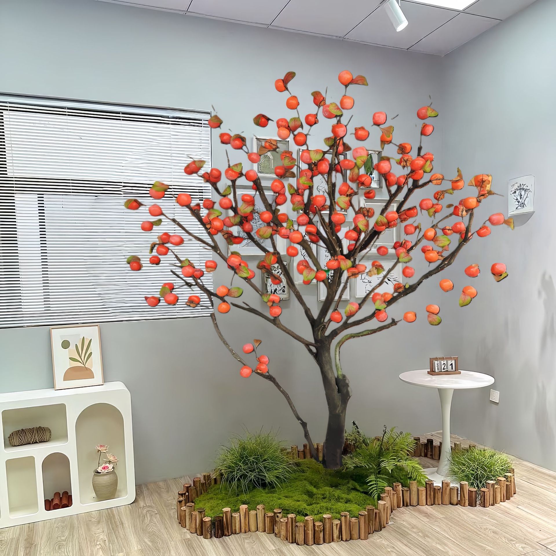 仿真柿子树新年红包许愿树落地假果树室内外中式酒店橱窗装饰造景