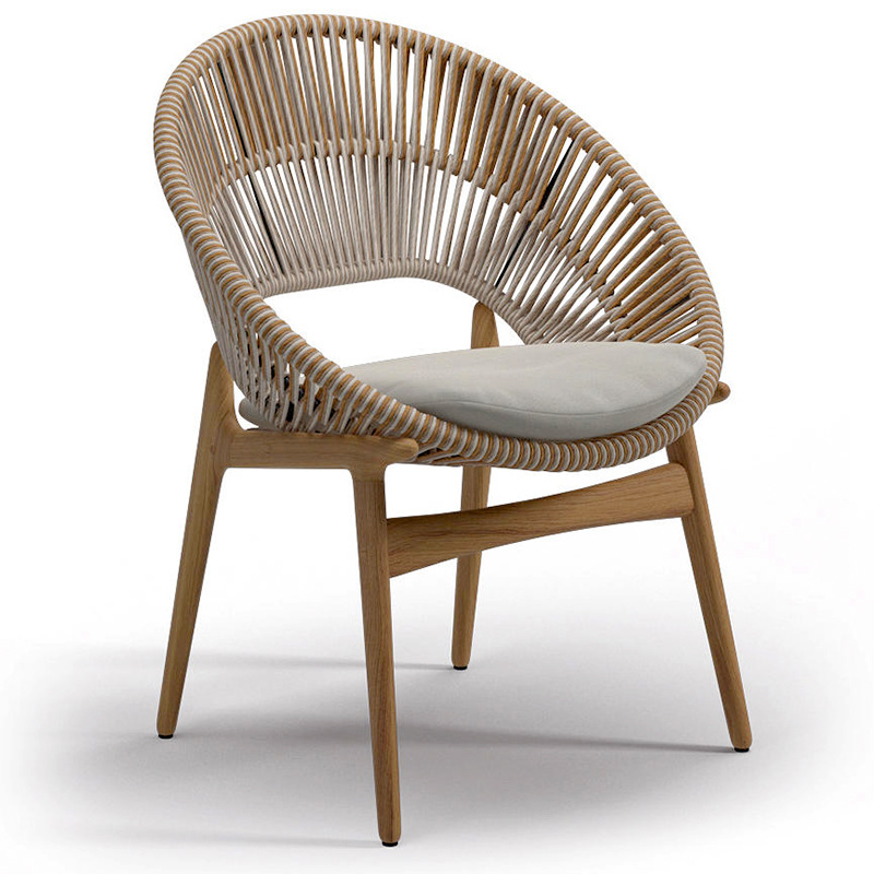 Mesas y sillas de madera maciza para exteriores, muebles de ocio para patio de villa, conjunto de sillas de comedor de teca y ratán impermeables y resistentes al sol para jardín o balcón.