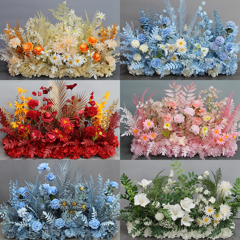 New wedding large-scale flower row simulation silk flower finished decoration eucalyptus flower row runway Road wedding flower art