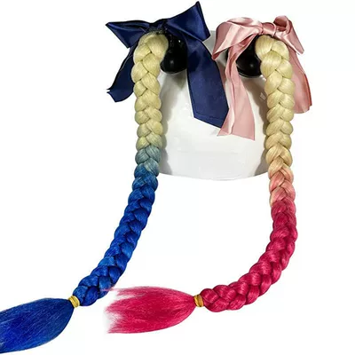Motosiklet dəbilqələri: Detachable Braided Double Ponytail - harley-quinn-two-color-braids-1-pair-plus-bow