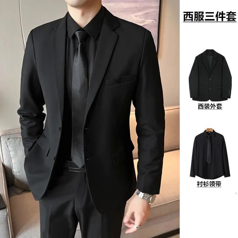 블레이저 + 검은색 셔츠 + 넥타이